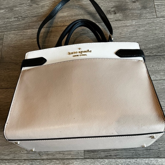 Kate Spade Medium Satchel Purse Staci Colorblock WKRU6952 Black Cream Tan White - Picture 6 of 12